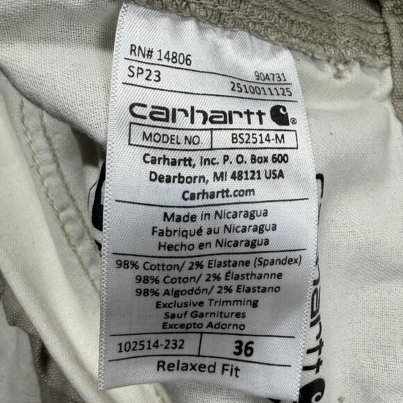 Carhartt Shorts Mens 36 Khaki Tan Rugged Flex Relaxed Fit Canvas Work Utility - Picture 12 of 12